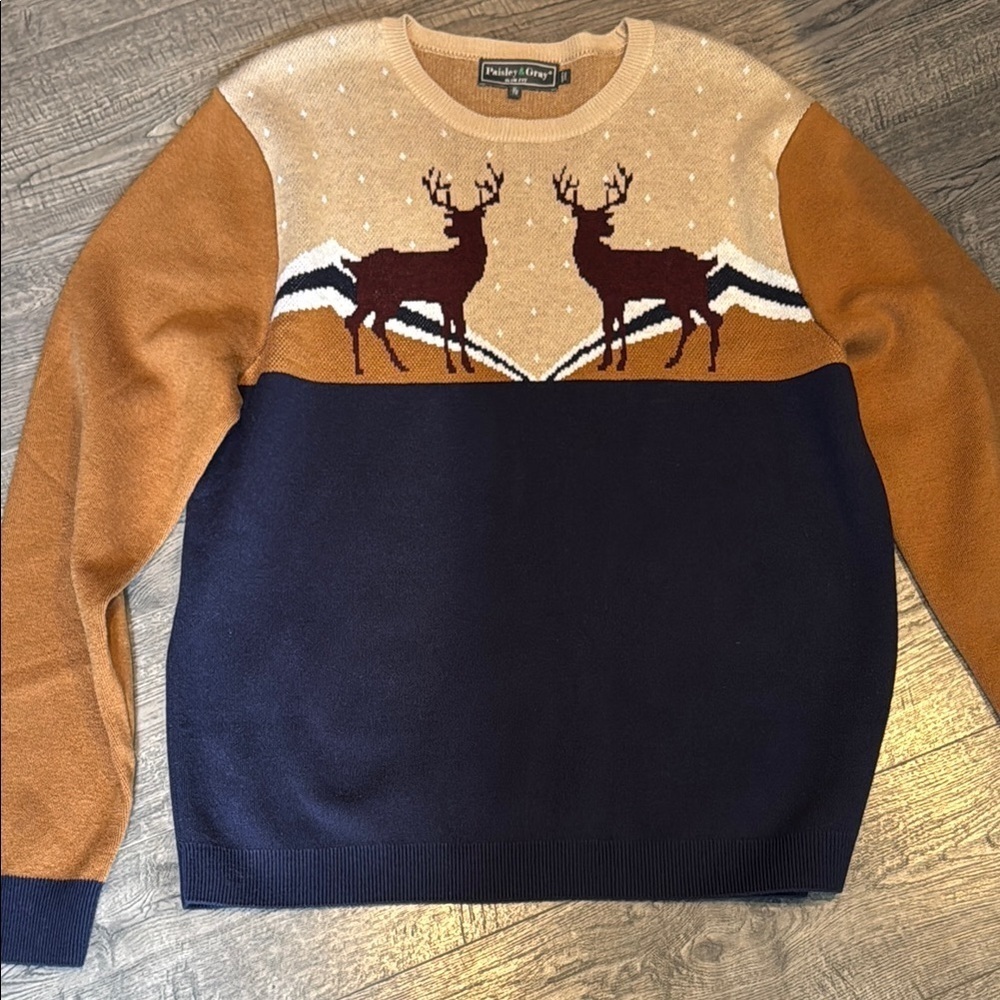Paisley & Gray Slim Fit Crew Neck Sweater size XL Reindeer